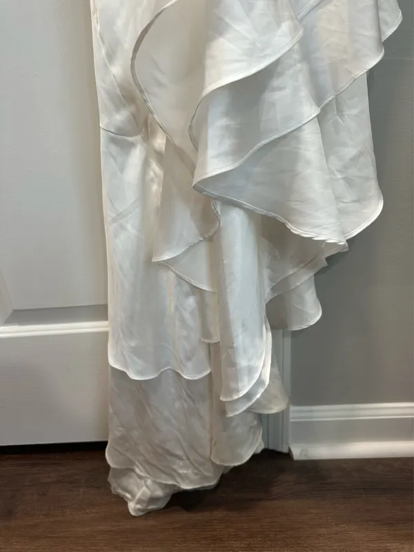 White Asymmetrical Ruffled Gown Mac Duggal Cut-Out 4 - Image 5