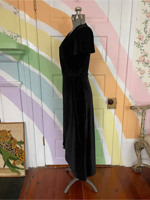 BHLDN Thrive Black Velvet Wrap Flutter Sleeve Midi Dress Sz S 🧡🎀 - Image 6