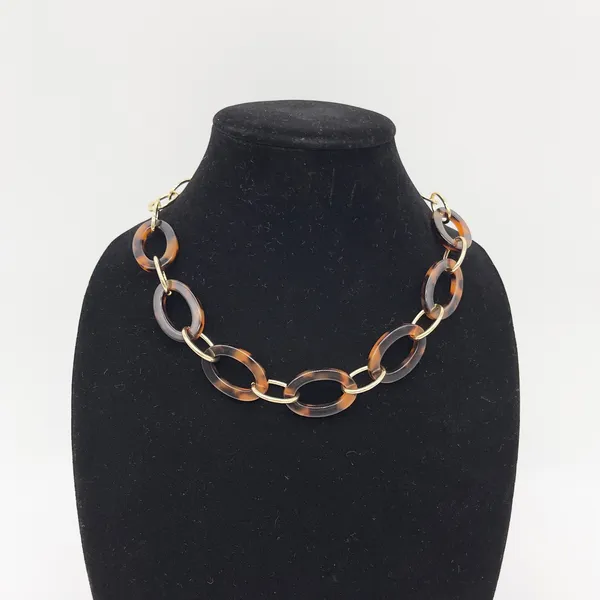 LOFT Necklace Tortoise Shell Gold Tone Oval Link Chain Preppy Chic Mob Wife City - Image 2