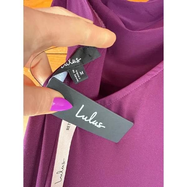 Lulus Maru Plum Purple Long Sleeve One-Shoulder Sash Dress Gala Party Medium - Image 8