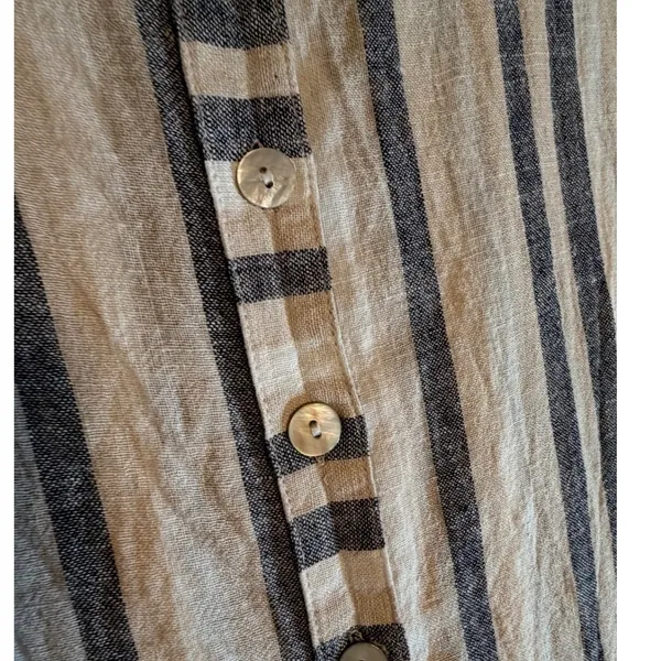 Milano Womens Linen Blend Striped Button Down Shirt Neutral Long Sleeve Size M - Image 4