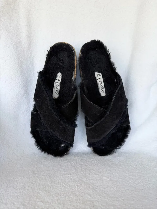 PAPILLIO By BIRKENSTOCK Women's Daytona Platform Black Shearling Sandal Sz 38 - Image 2