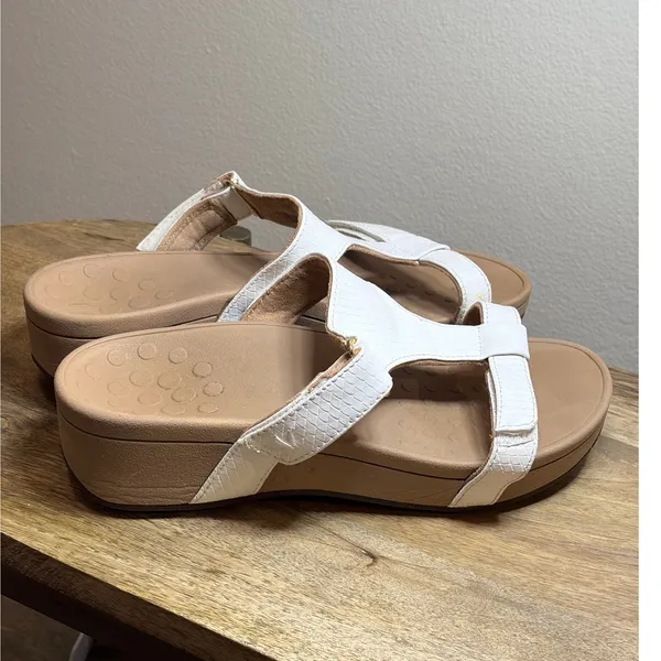 Vionic Ellie White Snake Embossed T-Strap Wedge Orthotic Sandals 7 - Image 3