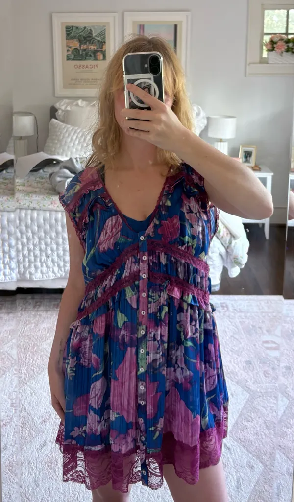 Free People Spring Fling Mini Dress Ultra Violet Combo w/ slip - Image 6