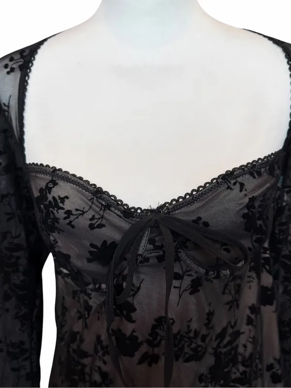 SHEIN Velvet Mini Dress Size XL Black Whimsigoth Fairy Grunge Dark Romantic Goth - Image 6