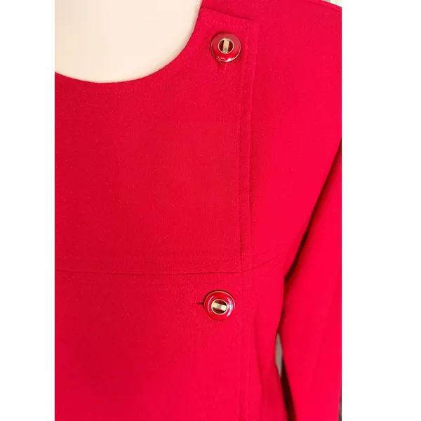 Vintage Red 2 Piece Pant Suit‎ Asymmetrical Button Blazer Pleated Trousers 1980s - Image 3