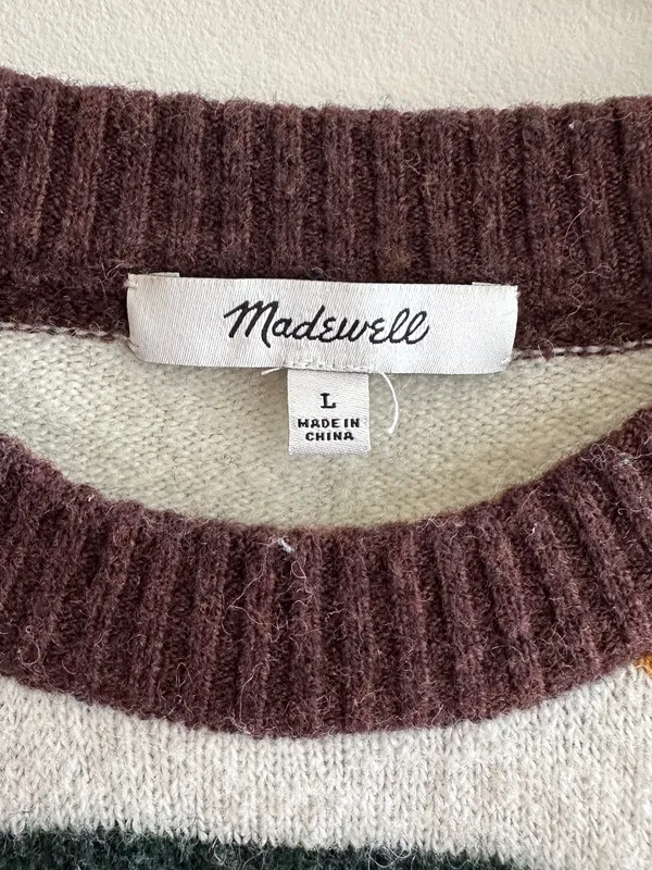Madewell Women’s Payton Sweater Balloon Sleeve Stripe Cozy Wool Blend, Large - Image 10
