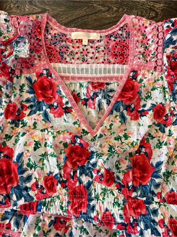 LoveShackFancy Rena Mini Dress Women Medium Red Pink Floral Lace Excellent - Image 6