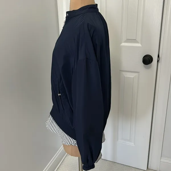 Zara Basic Navy Shirtail Windbreaker Jacket - Image 4