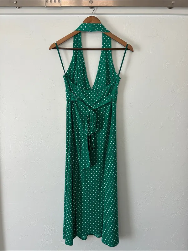 Arden B Green and White Polka Dot Halter Midi Dress - Image 3
