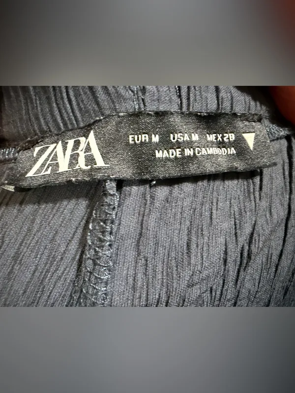 ZARA Wrinkle wide leg pants size Medium Navy - Image 7