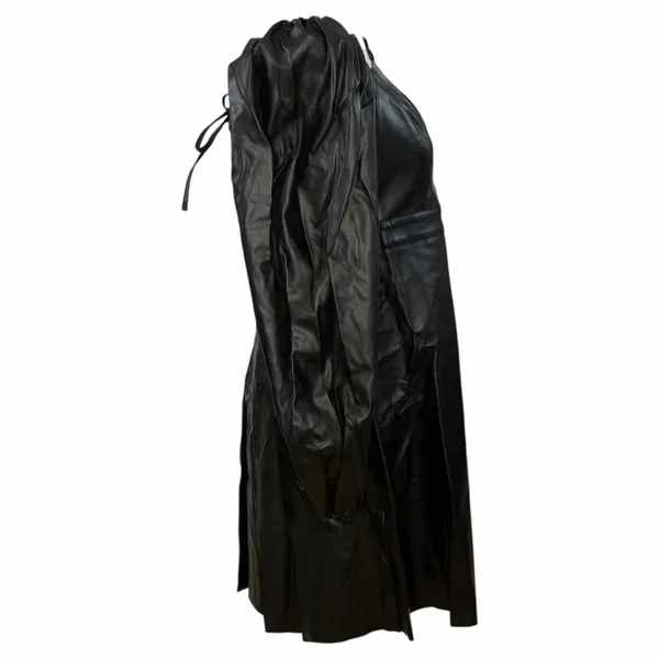 Area Stars Faux Leather Mini Dress Black Long Puff Sleeves Lace Up Square Neck M - Image 5
