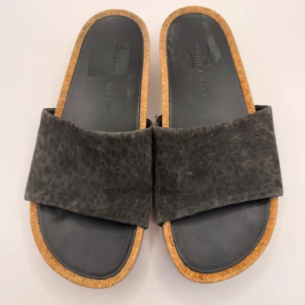 Veronica Beard Dresdyn Grey Suede Leopard Cork Platform Slide Sandals 7M - Image 2