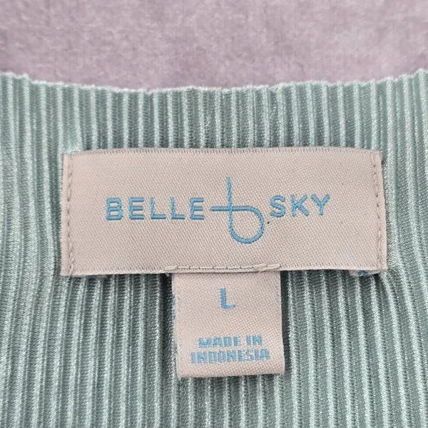 Belle Sky‎ Green Mint Pleated Cold Short Shoulder Knee Length Boho Dress Large - Image 5