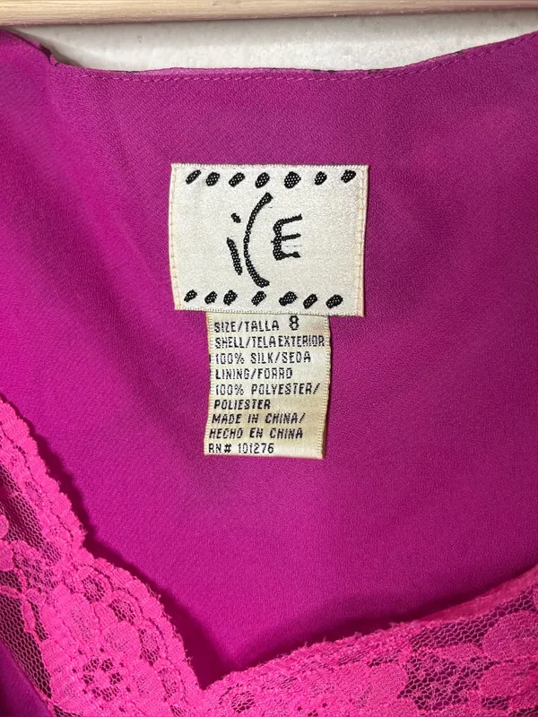 Vintage ICE Magenta Floral Bias Cut Silk Asymmetrical Maxi Dress - Image 7