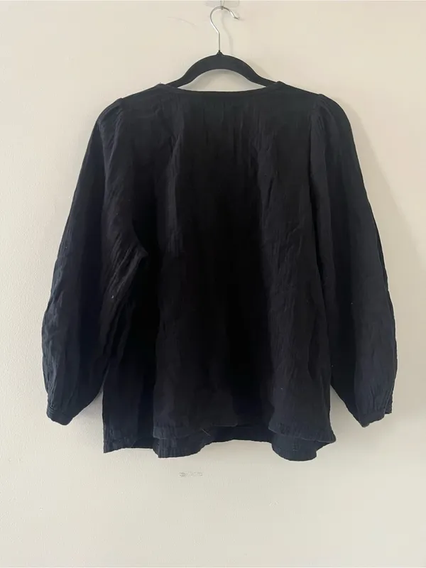 Black 100% Cotton Gauze Long Sleeve Peasant Top Large Cottagecore Prairie Fall - Image 5