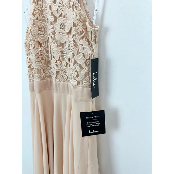 Lulus Picture Perfect Blush Lace Maxi Dress Formal Evening Bridesmaid Small NWT - Image 8