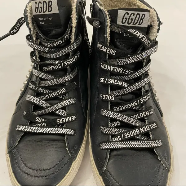 Golden Goose Women's Slide Black with Studs size 41, US 11‎ with Swarovski Laces - Image 6