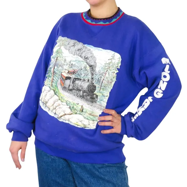 Gopher Sport Vintage 1980s Crewneck Sweatshirt New York Long Lake Train Large - Image 5