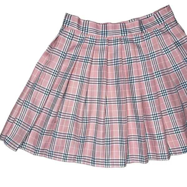 Pink‎ Black Plaid Pleated Skirt M Tennis Pickleball Schoolgirl Mini Skirt Y2k - Image 3