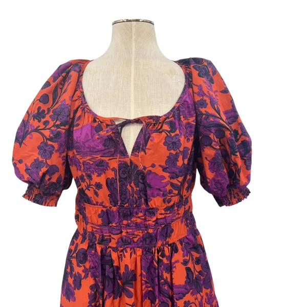 Anthropologie The Somerset Puff-Sleeve‎ Maxi Dress Floral Orange Purple Small - Image 4