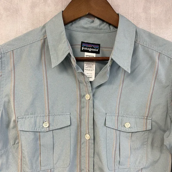 Patagonia Womens La‎ Reina Button Down Shirt Size 8 Striped Hiking Gorp Granola - Image 3