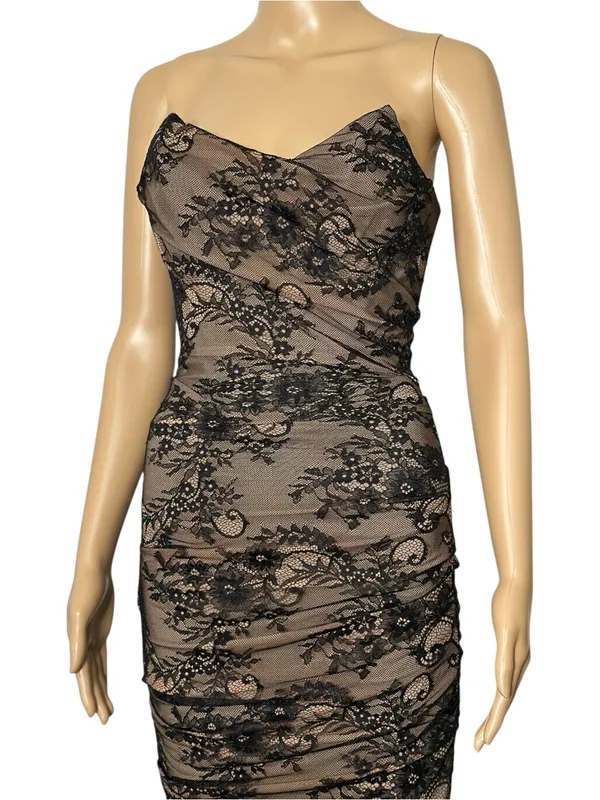 HOUSE OF CB Amaya Embroidered Lace Corset Strapless Dress, Black, XS - Image 8