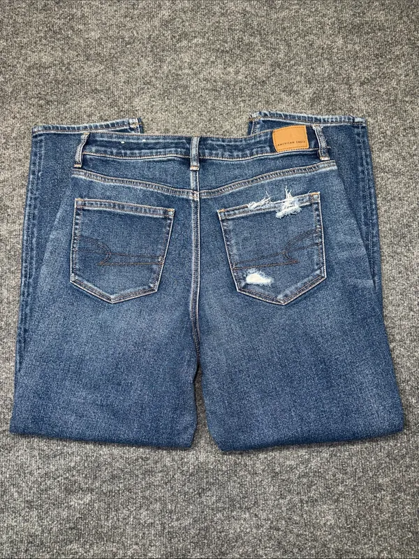 American Eagle Outfitters Women’s Stretch Mom Straight Distressed Jeans in Blue - Image 7