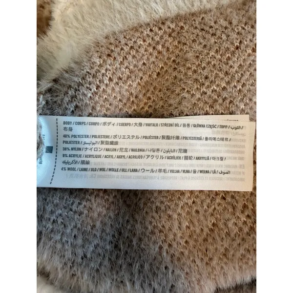 Hollister Womens Fuzzy Knit Cardigan Beige Brown Striped V-Neck‎ Sweater Medium - Image 6