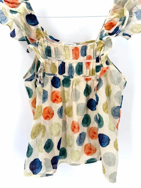 Anthropologie Current Air Polkadot Ruffle Sleeve Eclectic Boho Tank Top Blouse - Image 3