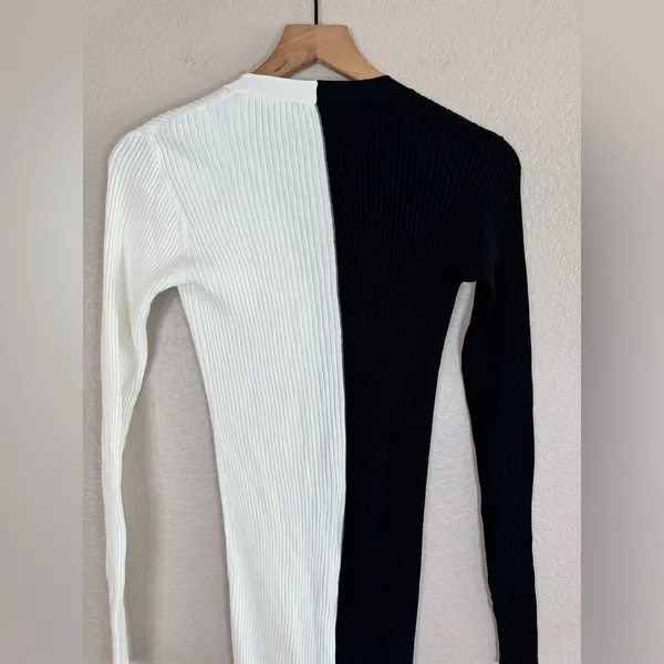 STAUD Shoko Sweater Midi Dress in Black White size Small $165 Colorblock - Image 13