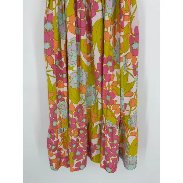 S/W/F En-Flowered Midi Dress Medium Pink‎ Floral Retro Mod Boho Sundress Cotton - Image 9