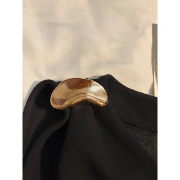 Anthropologie Asymmetrical Mini Dress Black Hardware Detail‎ Large LBD Modernist - Image 8