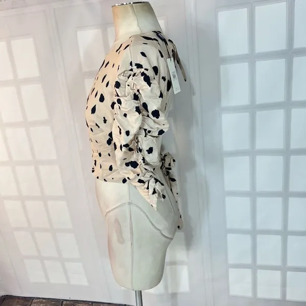 Bardot NWT Amelie Geo Spotted Puff Sleeve Open Back Blouse Size Large - Image 6