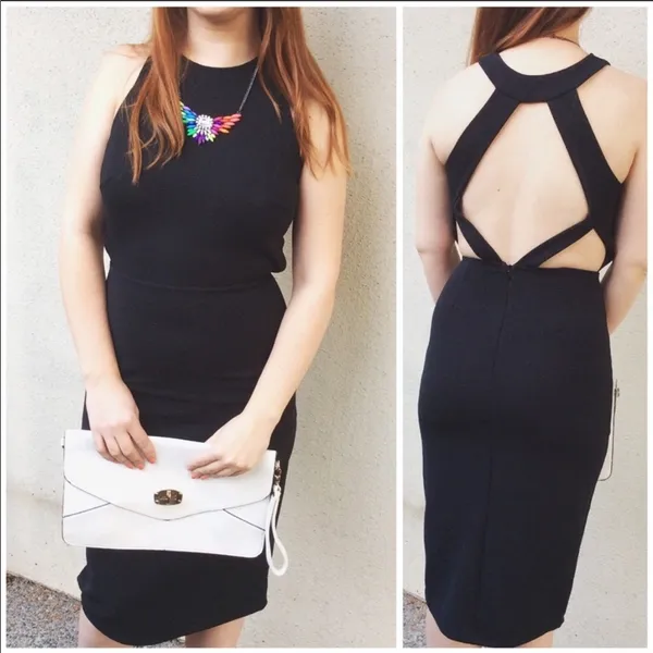 High Neck Dress Open Back Black Size L - Image 2