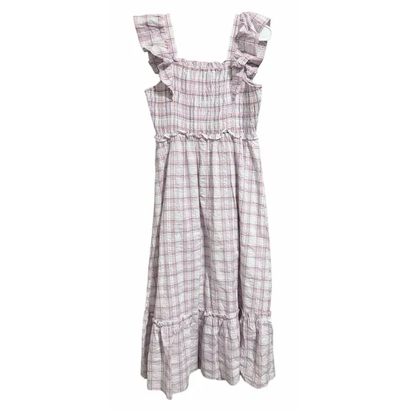 English Factory Plaid Midi Dress W/Ruffles White/Purple Women's Size‎ Small - Image 2