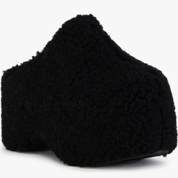 Azalea Wang Black Sherpa Platform Clogs NWOT Faux Fur Chunky Mule - Image 8