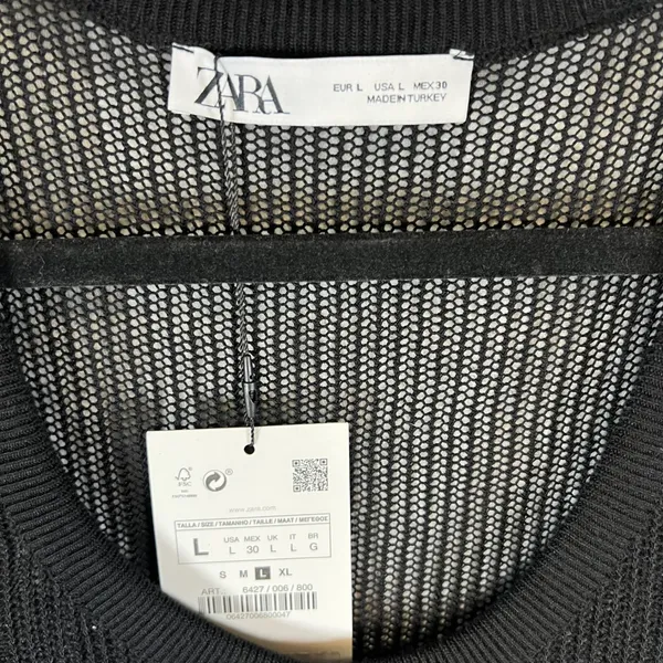 Zara Women Black Open Knit Tank Top‎ Scoop Neck Mesh Sleeveless Womens Large NWT - Image 4