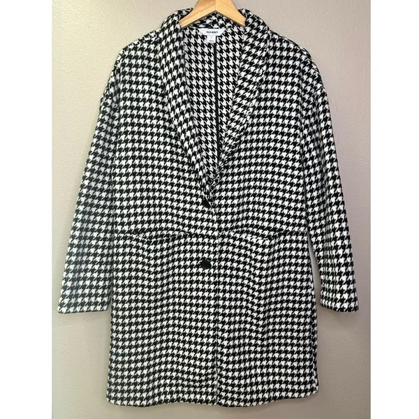Old Navy Black and White Houndstooth Coat Cardigan Coatigan - Image 3