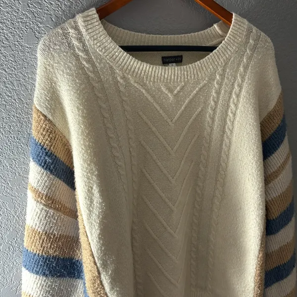Harper & Liv Cream Knit Striped Crewneck Sweater - Image 3