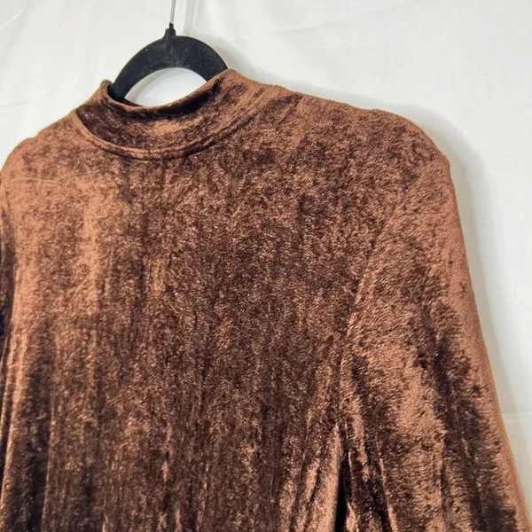 Vintage Carole Little‎ Dress Size 6 Brown Velvet 90s Y2K Long Sleeve Mock Neck - Image 3