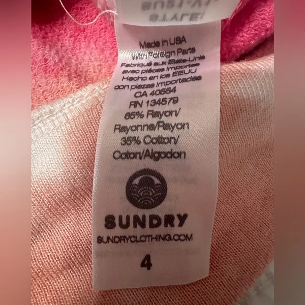 Sundry Marlyn French Terry Knit Hoodie - NWT - Size 4 (XL) Pink Tie Dye - Image 9