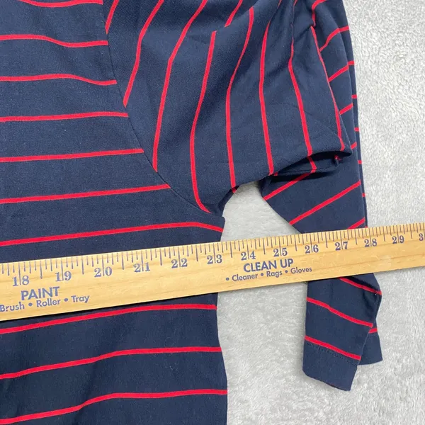 Madewell Top Womens Small Striped Drawstring Hem Long Sleeve Tee Navy Red NZ385 - Image 5