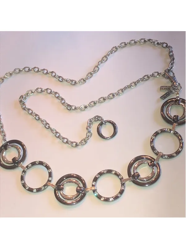 Chico’s Silver Tone Dark Metal Circle Link Chunky Belt - Image 2