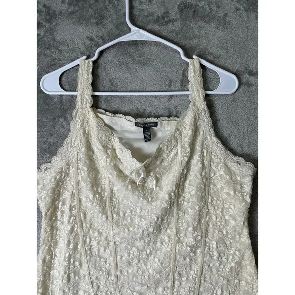 Vintage Y2K Lace Corset Cami Top Ivory Floral Sheer Coquette Fairy Grunge XL - Image 2