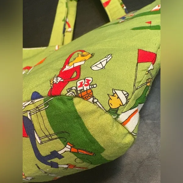 Green Golf Print Tote Bag with Velcro closure and interior pocket - Image 3