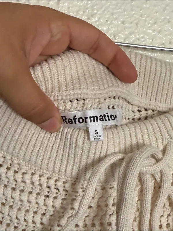 Reformation Cream Rosso Open Knit Organic Cotton Pants size Small - Image 6