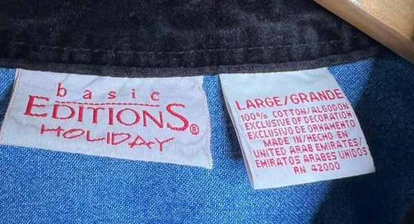 VTG Christmas Holiday Denim Button Down Shirt Embroidered Trees SZ Large STAINED - Image 5