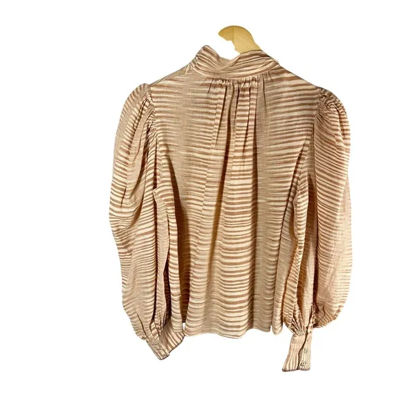 Ulla Johnson Petra Tie Neck Puff Sleeve Blouse Fawn Neutral Top Size 0 - Image 3