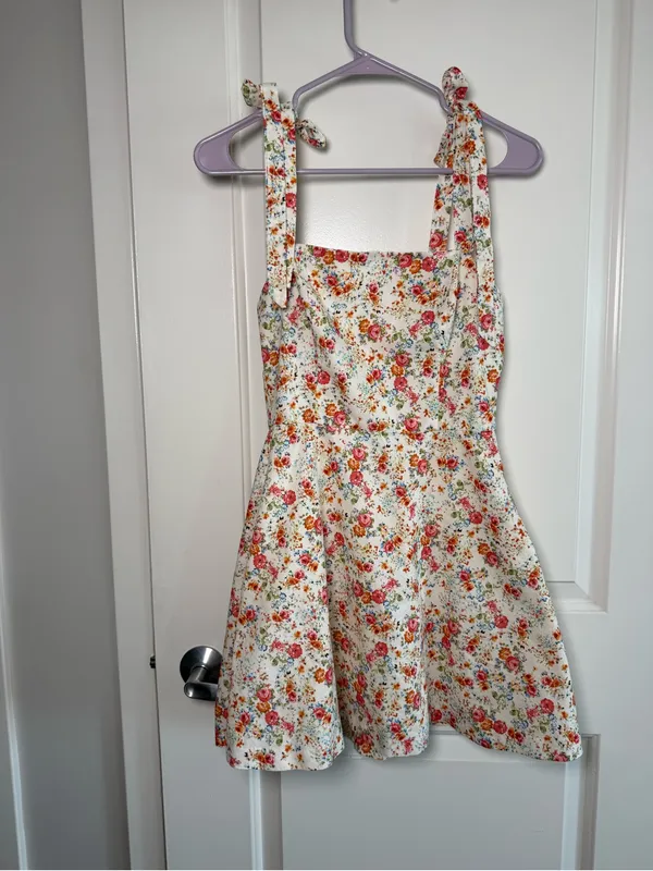 Zara White Floral Tie-Strap Mini Dress - Image 2